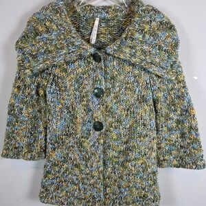 Leo & Nicole Womens Multi Color Knit Cardigan Button Snap Shawl Collar Sweater M
